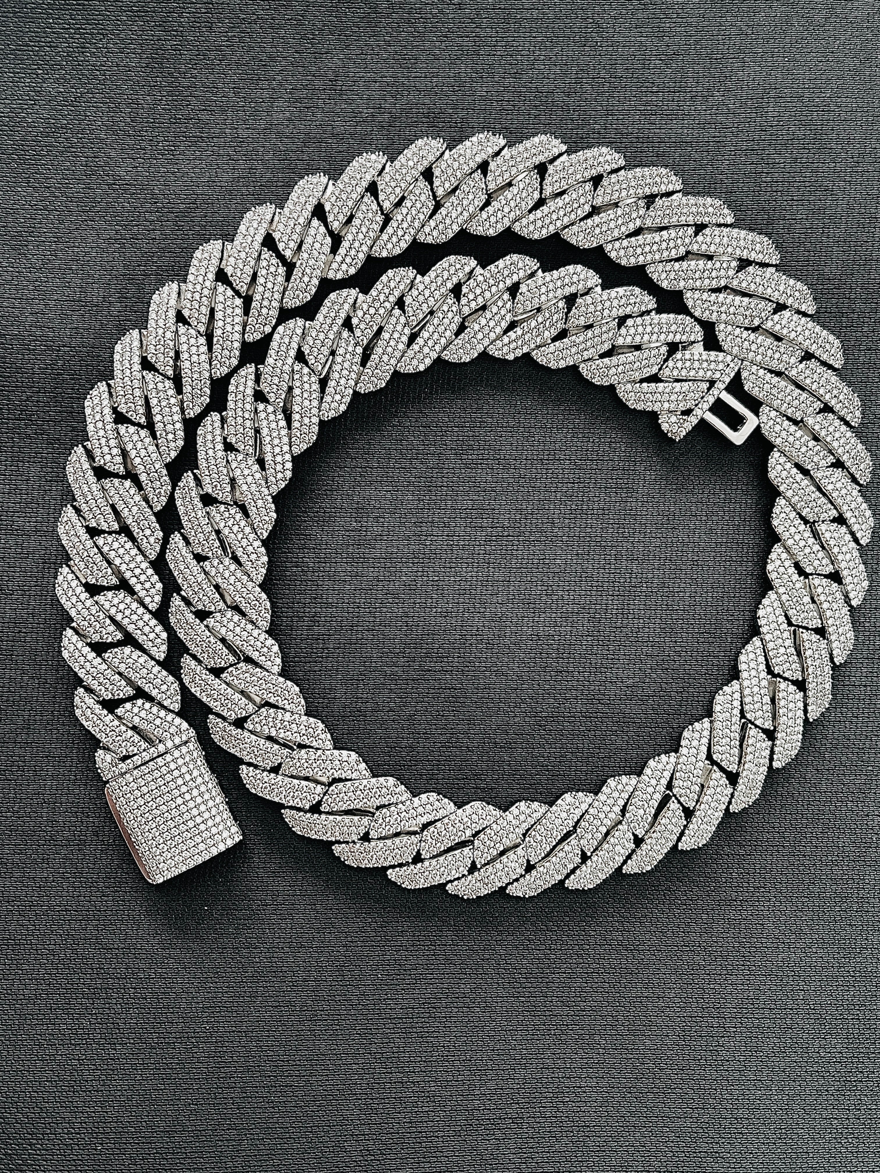 Iced Out Cuban Link Chain Necklace Bracelet White or Yellow Gold Plated Miami Style