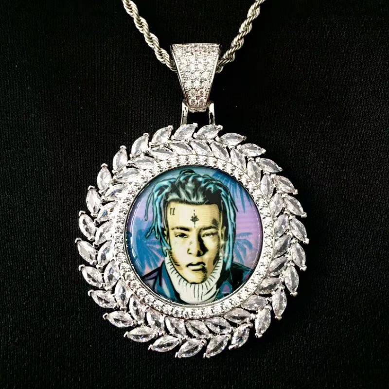 Iced Out 2 Sizes Custom Photo Pendant Necklace: Hiphop Engrave Jewelry, Family Memory Gifts