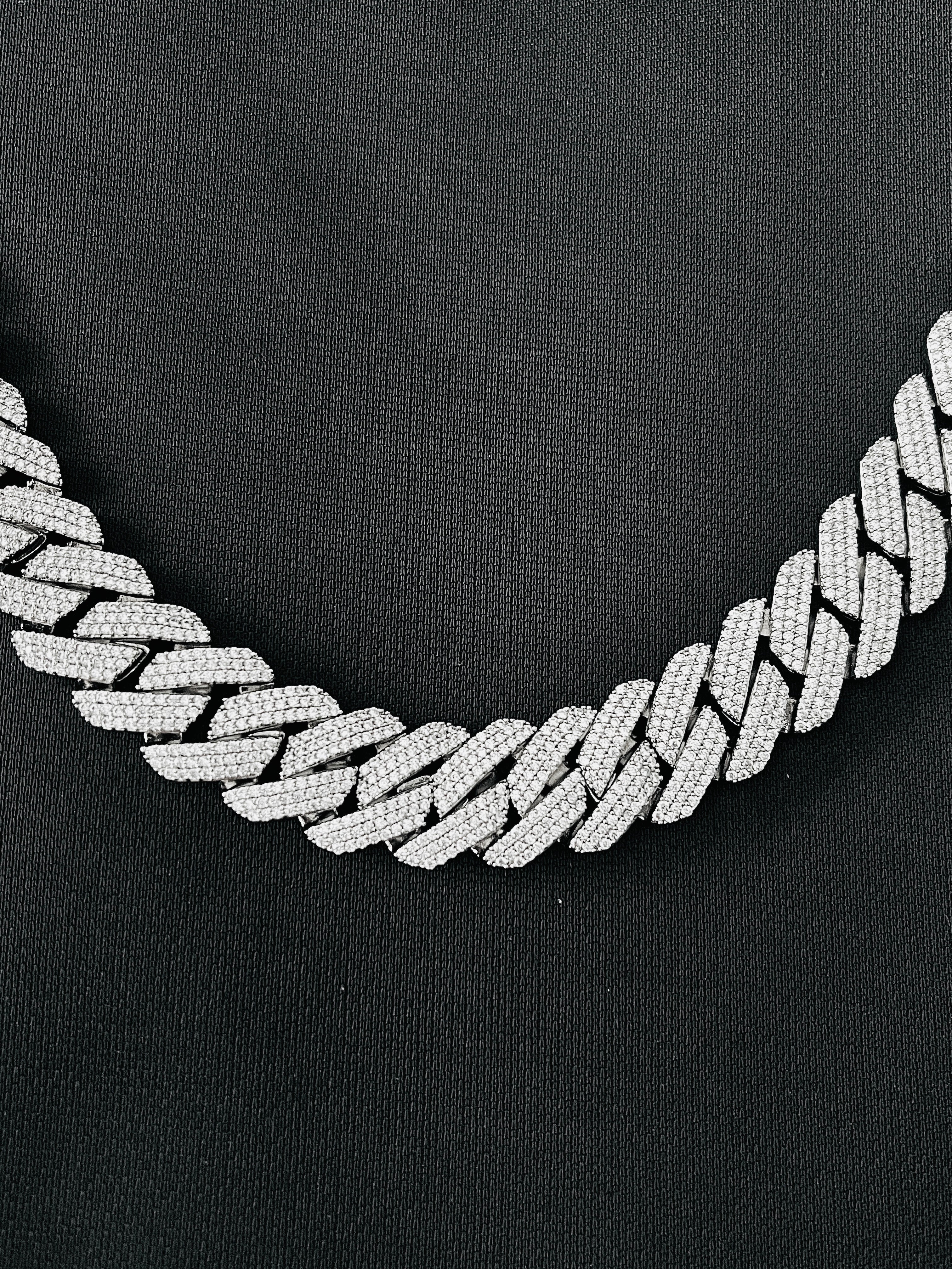 Iced Out Cuban Link Chain Necklace Bracelet White or Yellow Gold Plated Miami Style