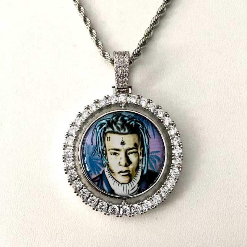 Double Sided Photo Necklace Personalized 360 Rotating Picture Pendant Gold Silver Gift For Mom