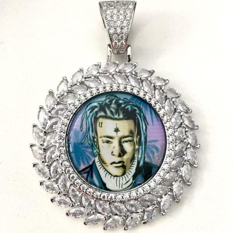 Iced Out 2 Sizes Custom Photo Pendant Necklace: Hiphop Engrave Jewelry, Family Memory Gifts