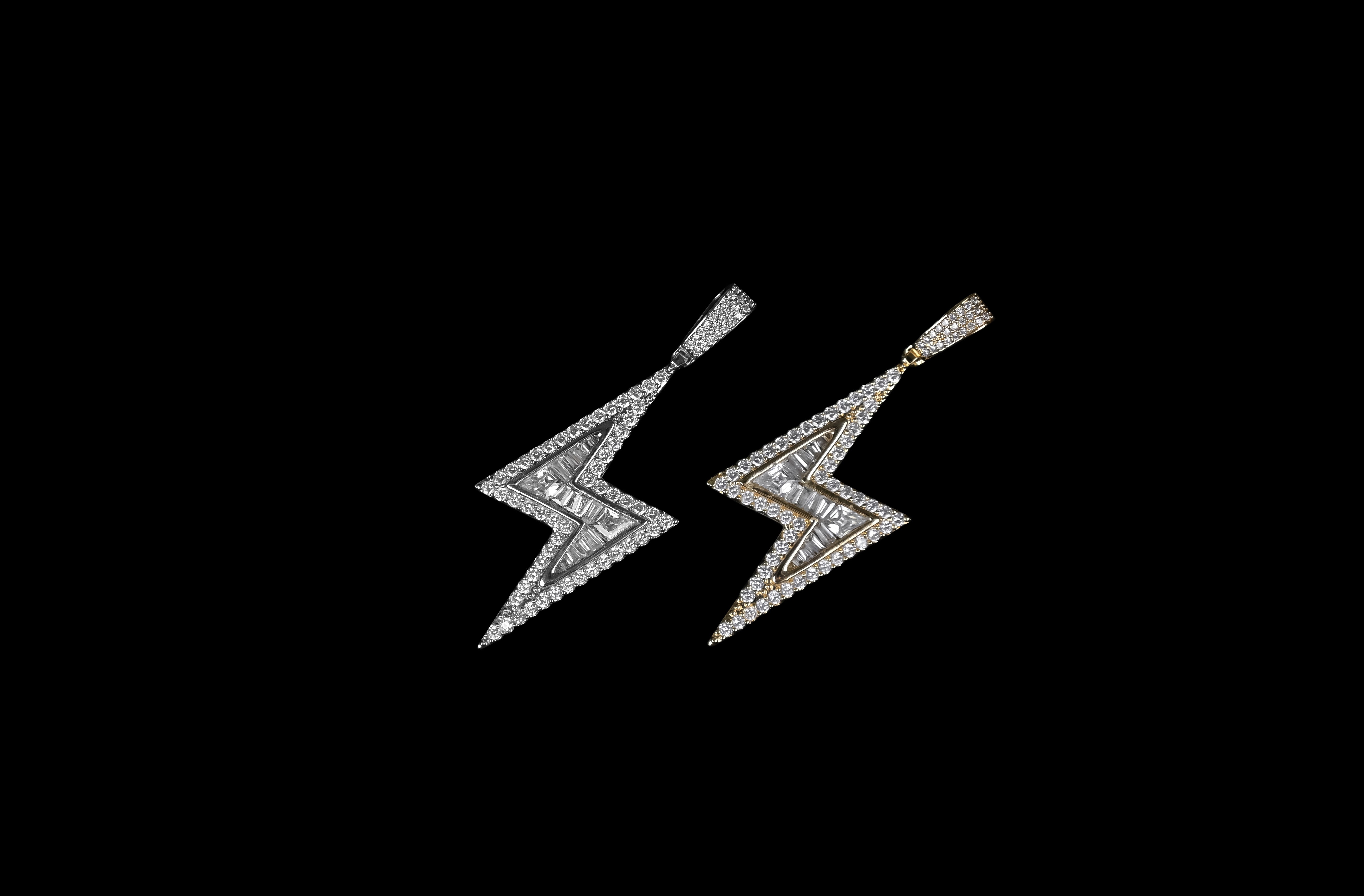 Lightning Bolt Pendant 14k White Gold Silver Iced Out CZ Diamond With Chain