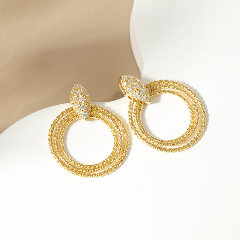 Light luxury sterling silver glitter hoop earrings