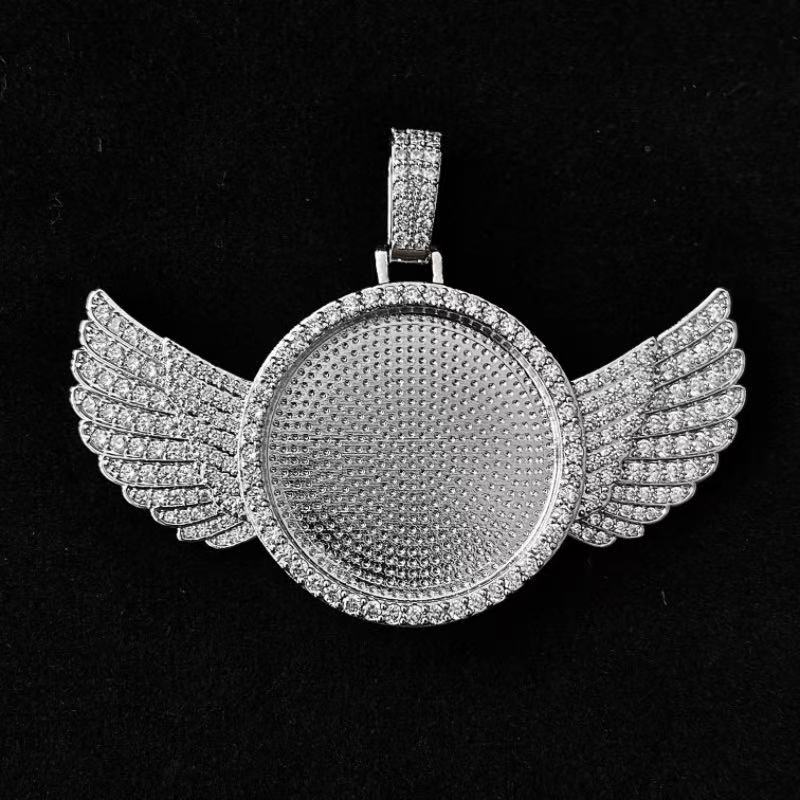 Personalized Angel Wings Photo Pendant: Diamond Studded Custom Necklace