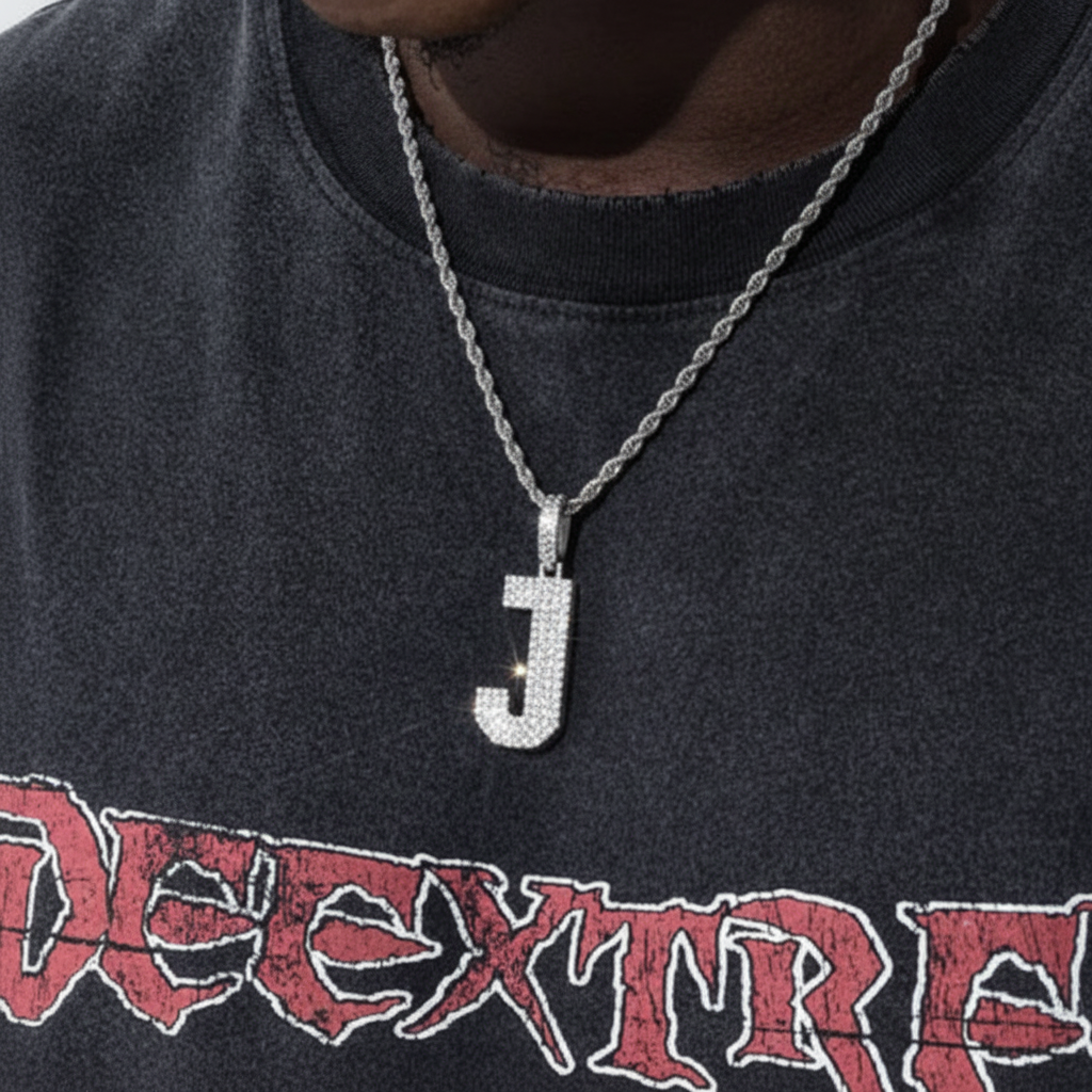 Iced Out Letter Pendant Necklace