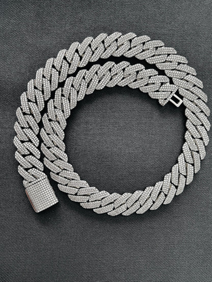 Iced Out Cuban Link Chain Necklace Bracelet White or Yellow Gold Plated Miami Style
