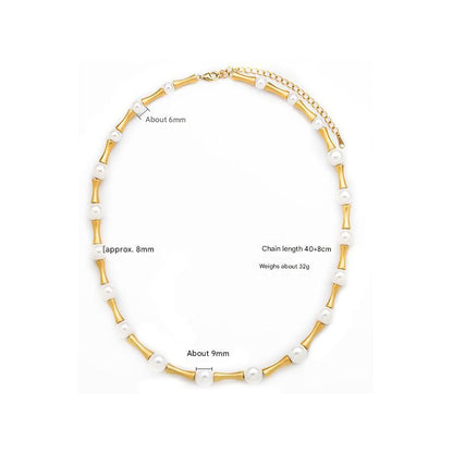 Sterling Silver + Pearl Bamboo Necklace