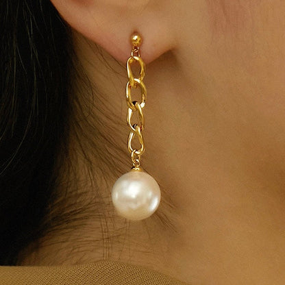 Sterling silver gold plated chain pearl earrings