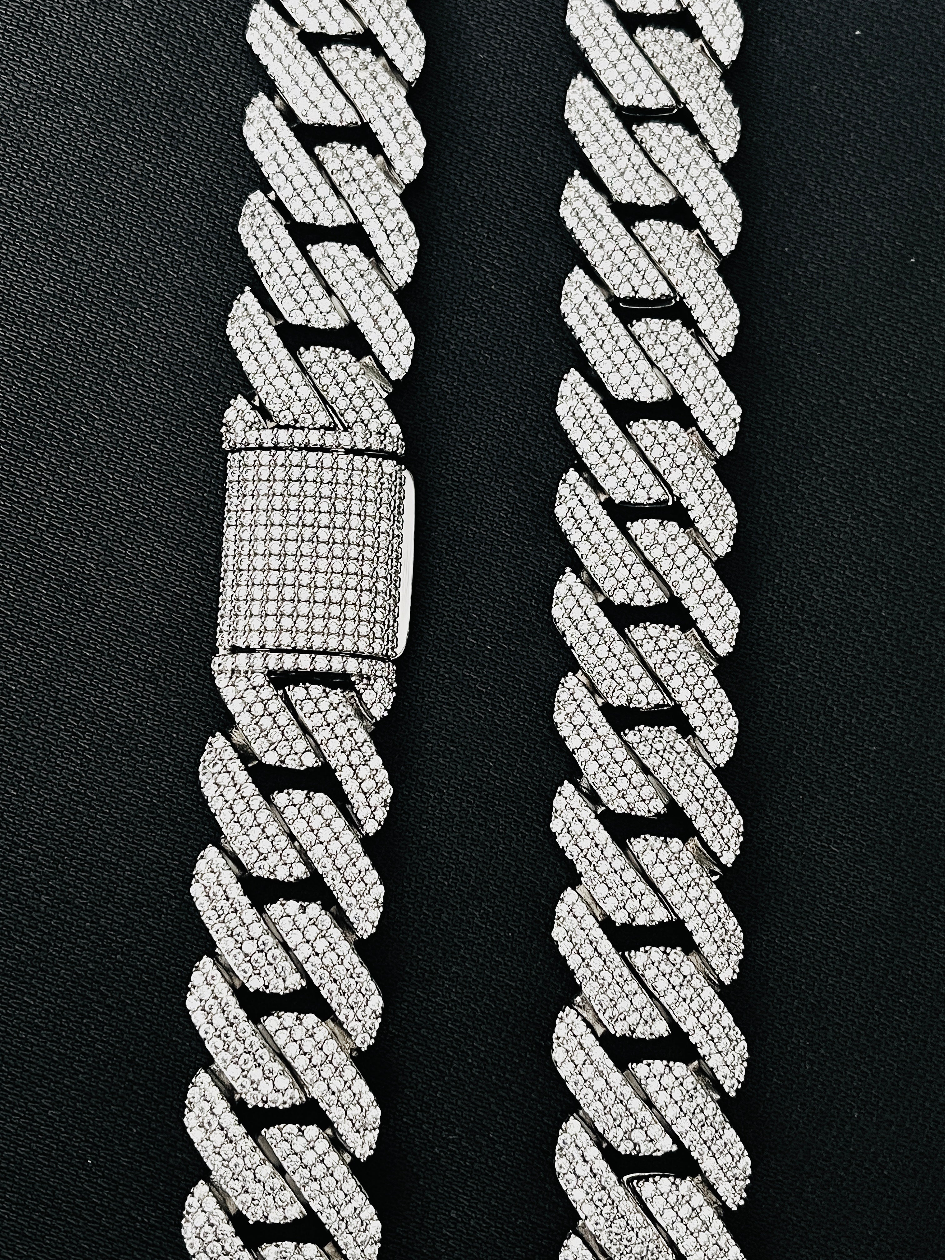 Iced Out Cuban Link Chain Necklace Bracelet White or Yellow Gold Plated Miami Style