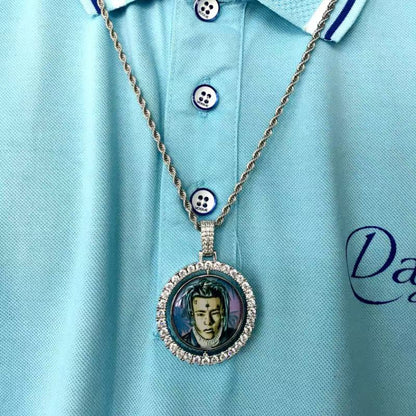 Double Sided Photo Necklace Personalized 360 Rotating Picture Pendant Gold Silver Gift For Mom