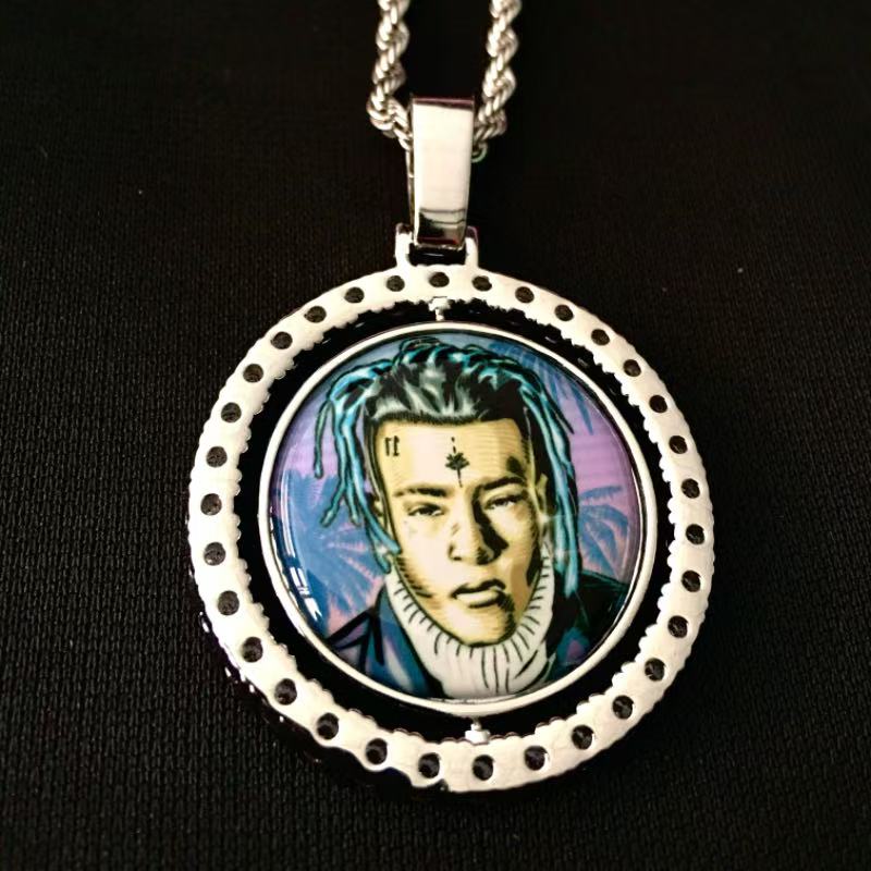 Double Sided Photo Necklace Personalized 360 Rotating Picture Pendant Gold Silver Gift For Mom
