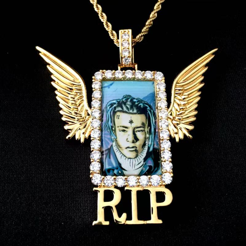 Iced Out Winged Medallion: Custom Photo Pendant Necklace, Cubic Zircon Picture Pendant