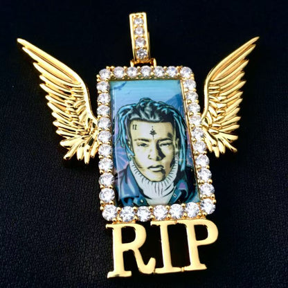 Iced Out Winged Medallion: Custom Photo Pendant Necklace, Cubic Zircon Picture Pendant