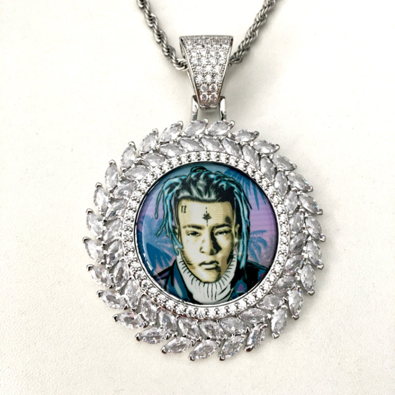 Iced Out 2 Sizes Custom Photo Pendant Necklace: Hiphop Engrave Jewelry, Family Memory Gifts