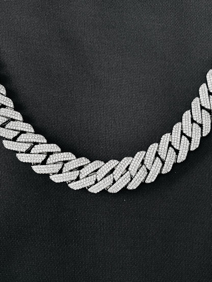 Iced Out Cuban Link Chain Necklace Bracelet White or Yellow Gold Plated Miami Style