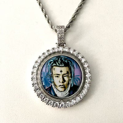 Double Sided Photo Necklace Personalized 360 Rotating Picture Pendant Gold Silver Gift For Mom