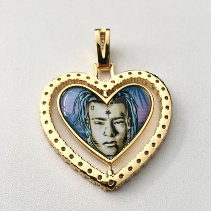 Personalized Double-Sided Heart Photo Pendant Necklace – Custom Picture Memorial Gift, Iced Out Hip Hop Jewelry for Men & Women