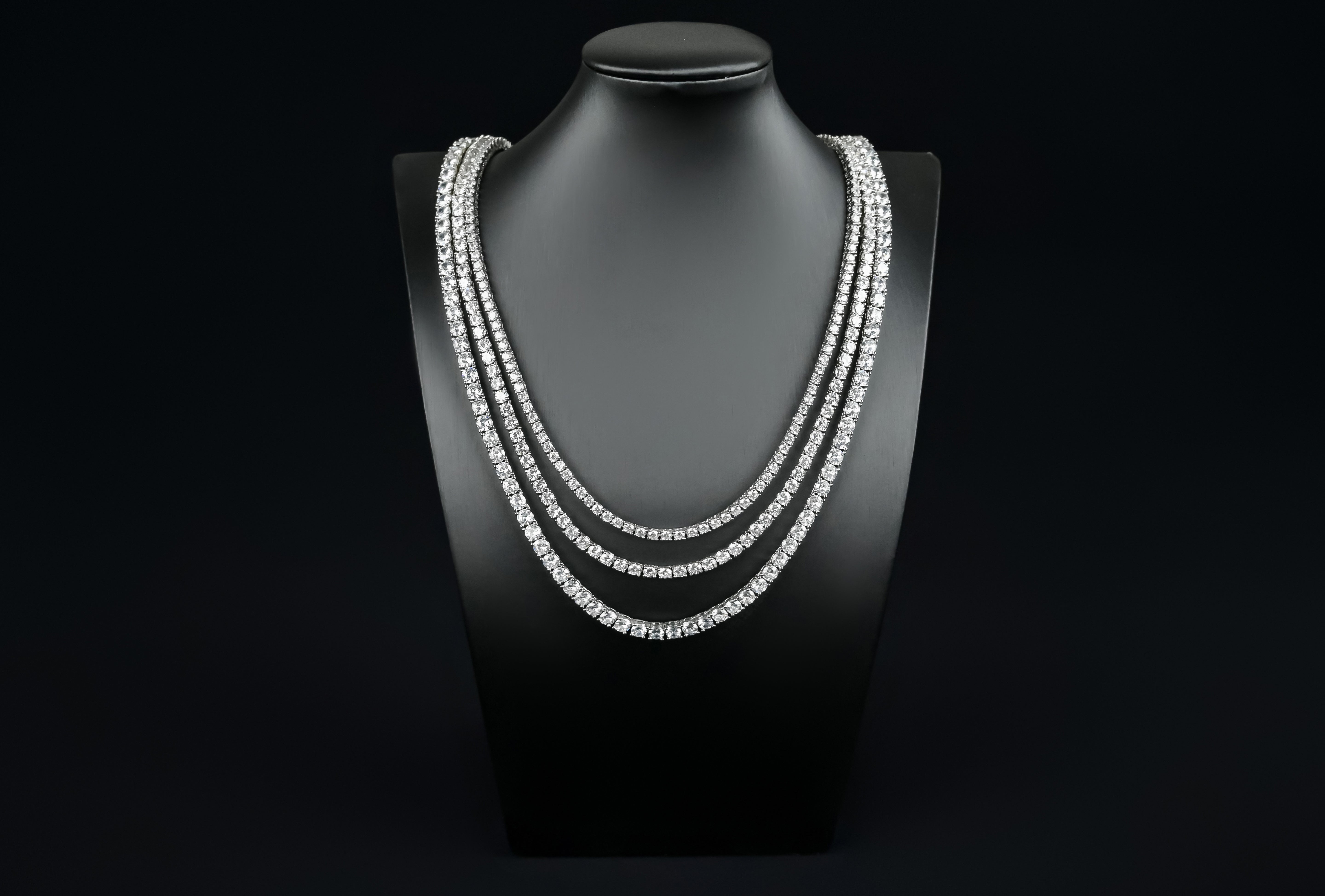 Tennis Chain VVS 14k White Gold 3mm 4mm 16 18 20 22 inch Diamond Iced Lab CZ Sterling Silver