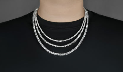 Tennis Chain VVS 14k White Gold 3mm 4mm 16 18 20 22 inch Diamond Iced Lab CZ Sterling Silver