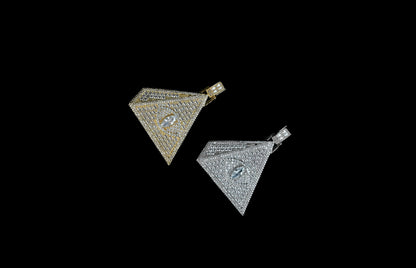 Evil Eye Pyramid Pendant Necklace | Iced Out CZ Triangle Pendant | 14K Gold Plated Hip Hop Jewelry | Protection Jewelry Gift Free Rope Chain