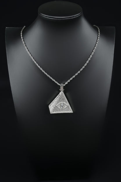 Evil Eye Pyramid Pendant Necklace | Iced Out CZ Triangle Pendant | 14K Gold Plated Hip Hop Jewelry | Protection Jewelry Gift Free Rope Chain