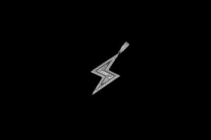 Lightning Bolt Pendant 14k White Gold Silver Iced Out CZ Diamond With Chain