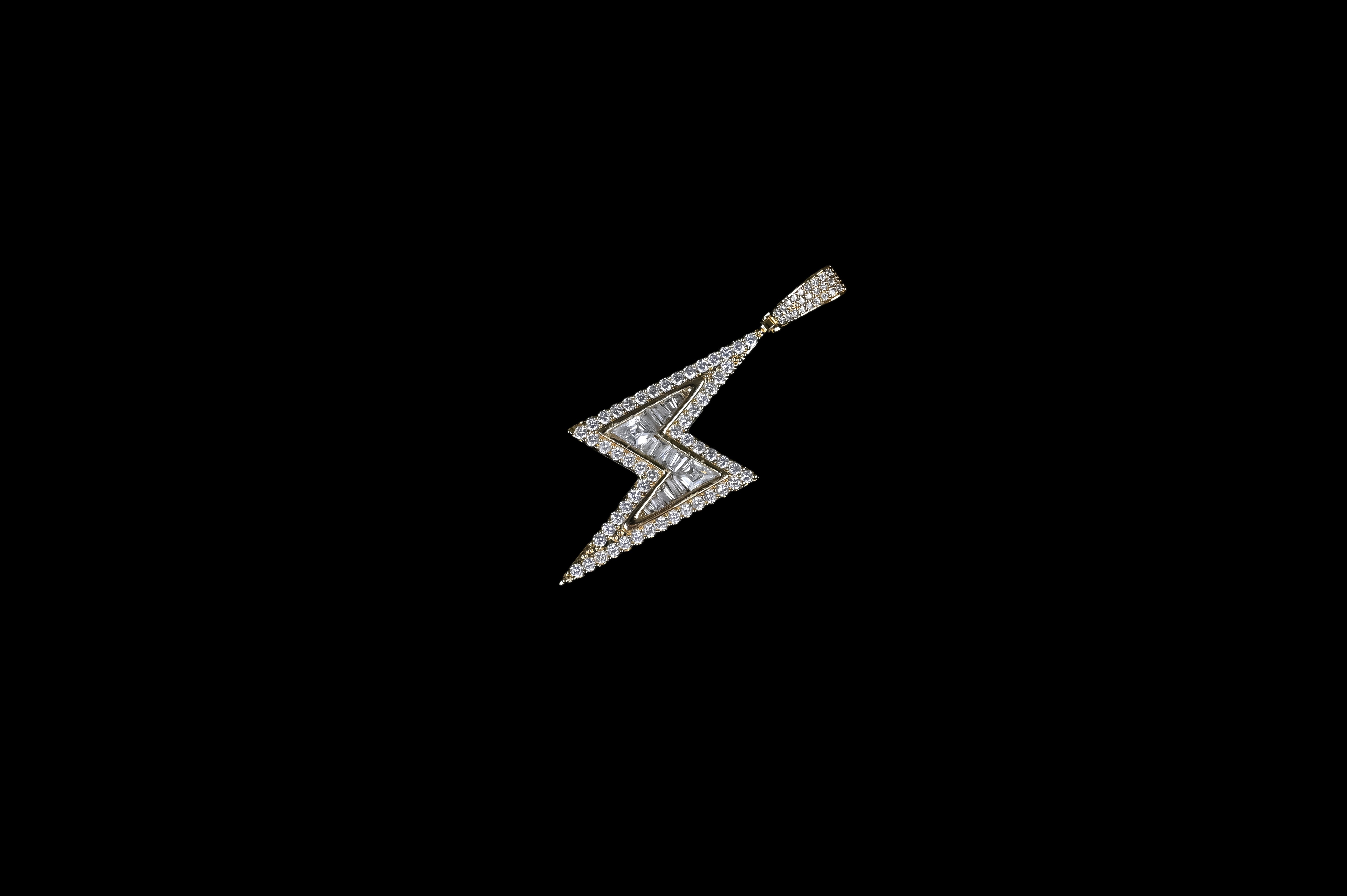 Lightning Bolt Pendant 14k White Gold Silver Iced Out CZ Diamond With Chain