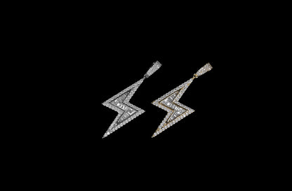 Lightning Bolt Pendant 14k White Gold Silver Iced Out CZ Diamond With Chain