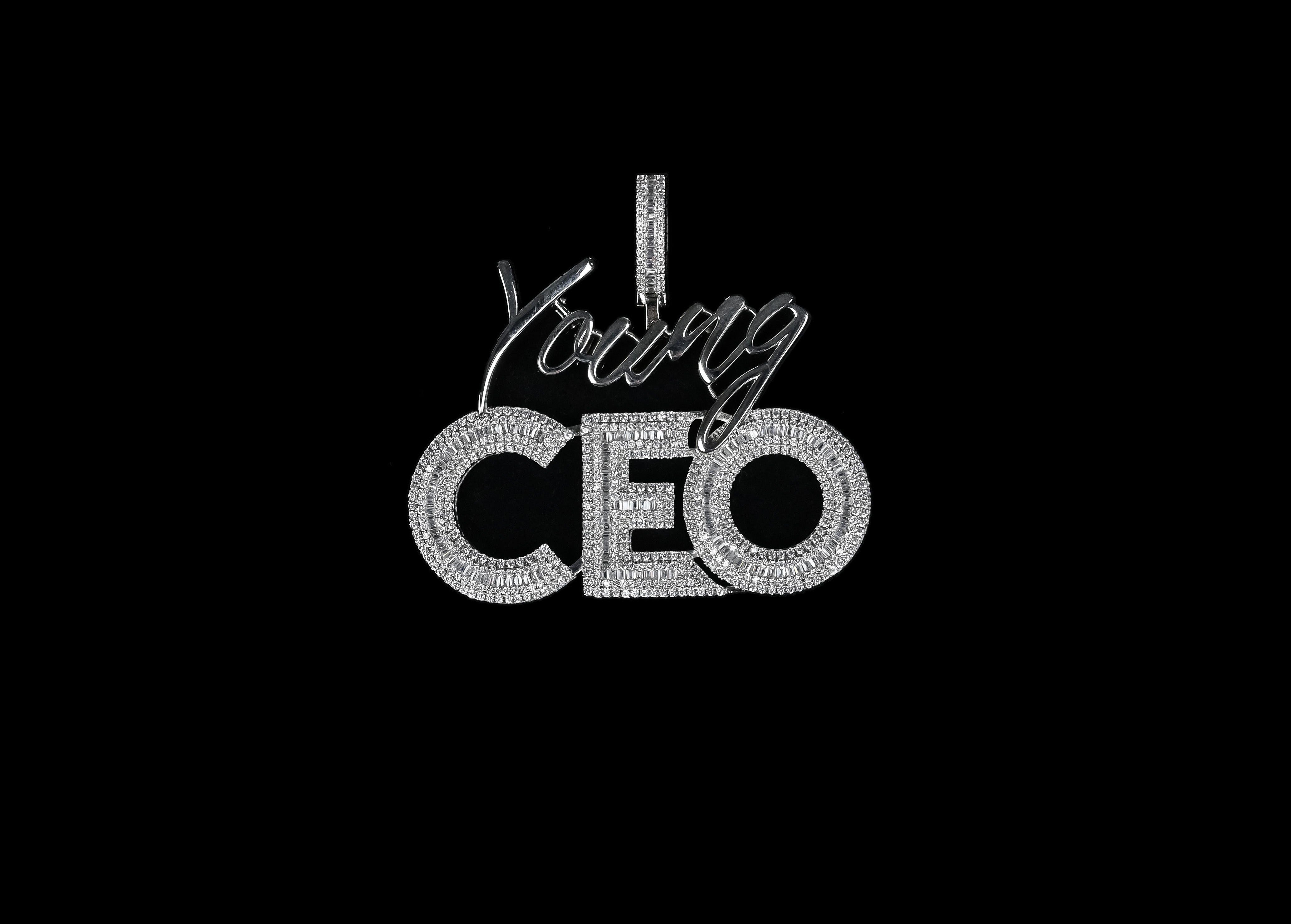 CEO Pendant 14k Gold Plated Iced Baguette CZ Diamonds Leadership Hip Hop Necklace Rapper Jewelry Gift + Steel Rope Chain