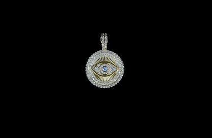 CZ Shell Pearl Gold Evil Eye Charm, Eye Round Coin Pendant
