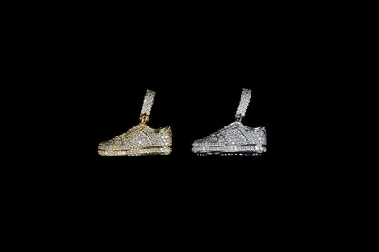 Micropave CZ Diamond 18K Gold Plated Brass Sneaker Shoe Pendant with 24" Stainless Steel Chain