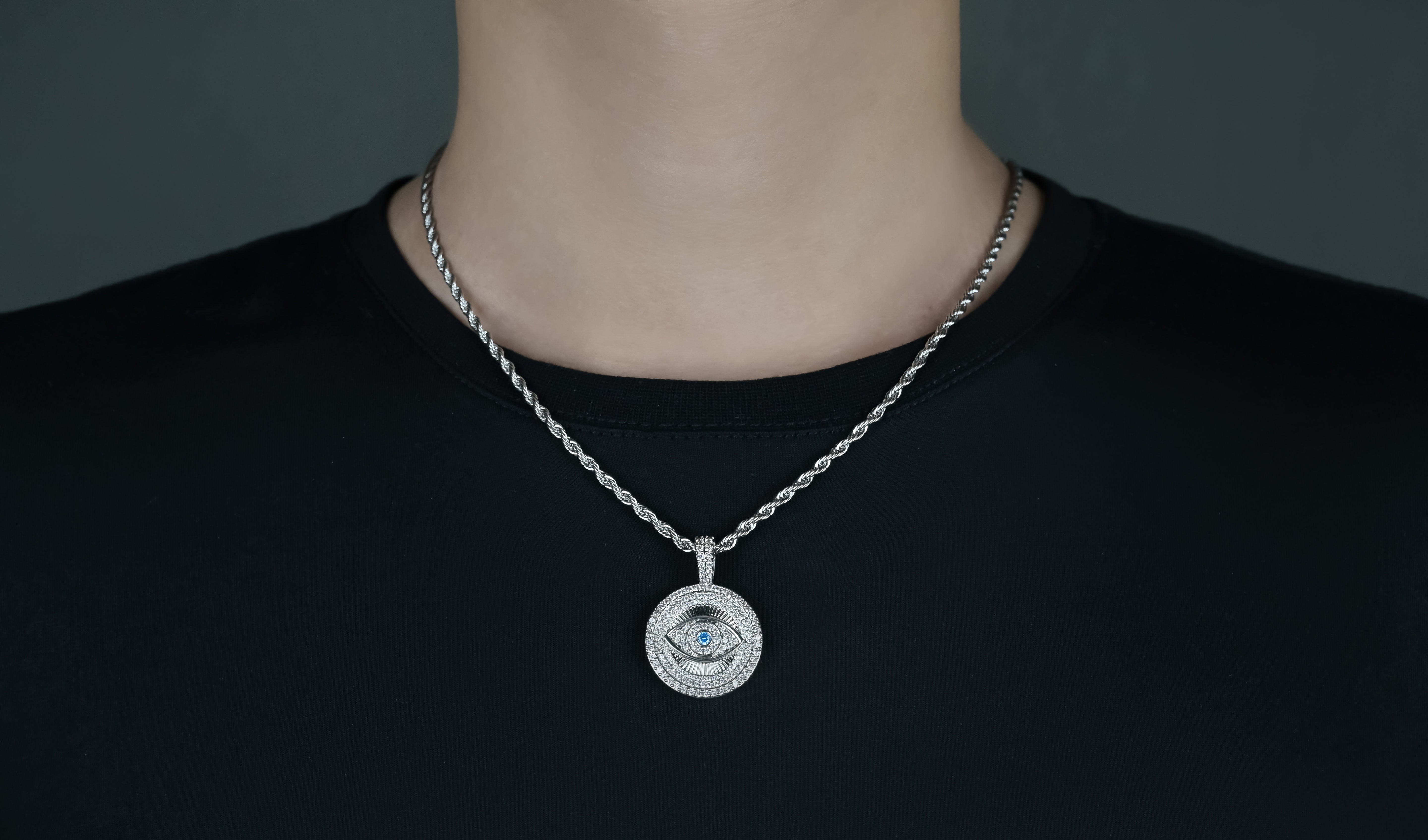 CZ Shell Pearl Gold Evil Eye Charm, Eye Round Coin Pendant