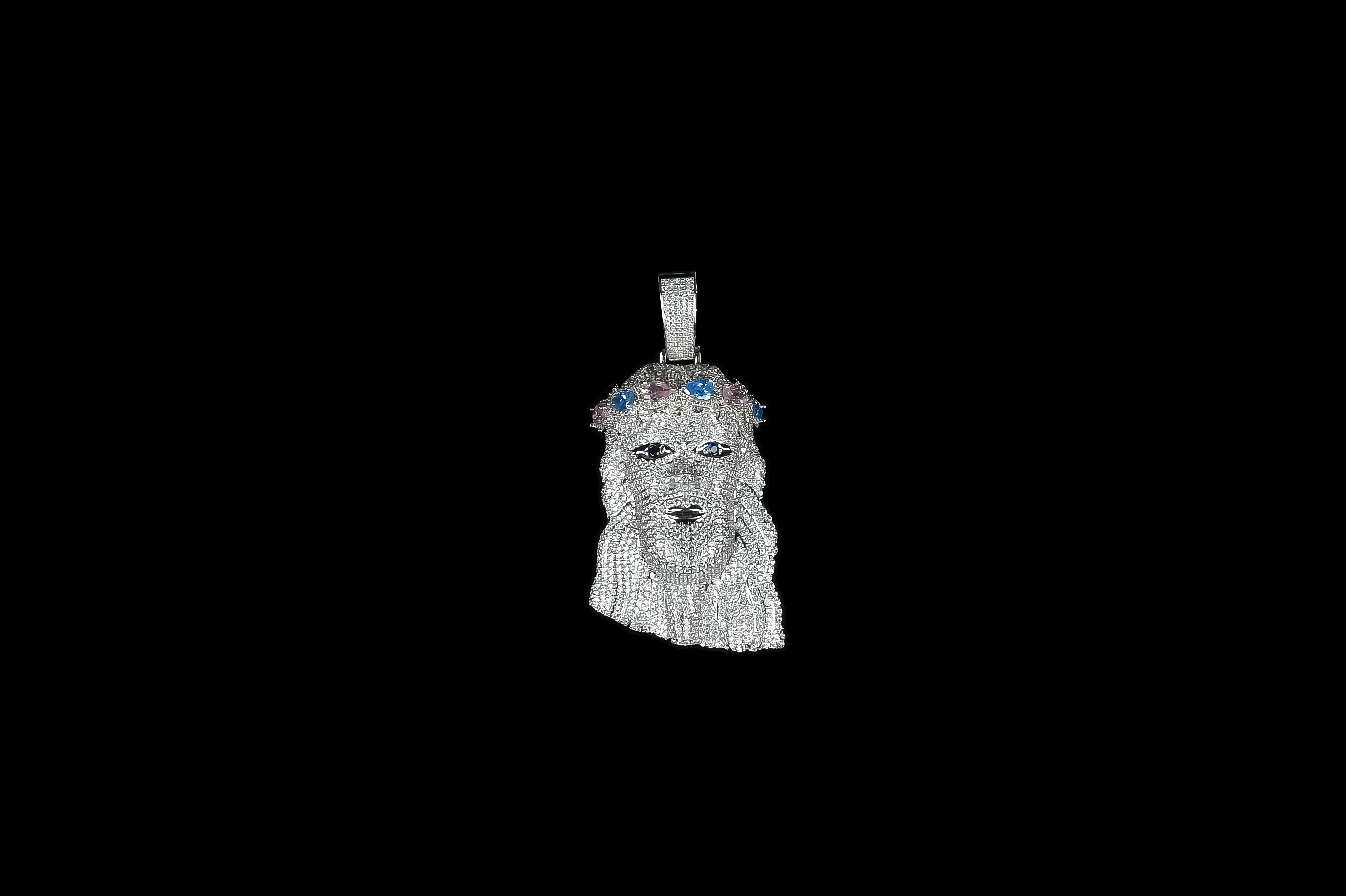Iced Out Jesus Piece Pendant, Silver Rope Chain, CZ Hip Hop Necklace