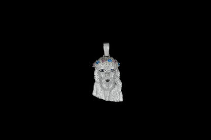Iced Out Jesus Piece Pendant, Silver Rope Chain, CZ Hip Hop Necklace