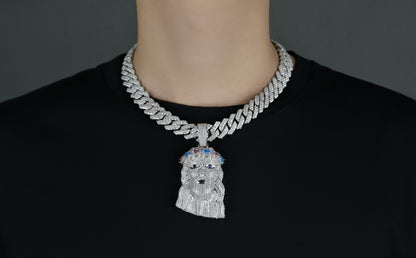 Iced Out Jesus Piece Pendant, Silver Rope Chain, CZ Hip Hop Necklace