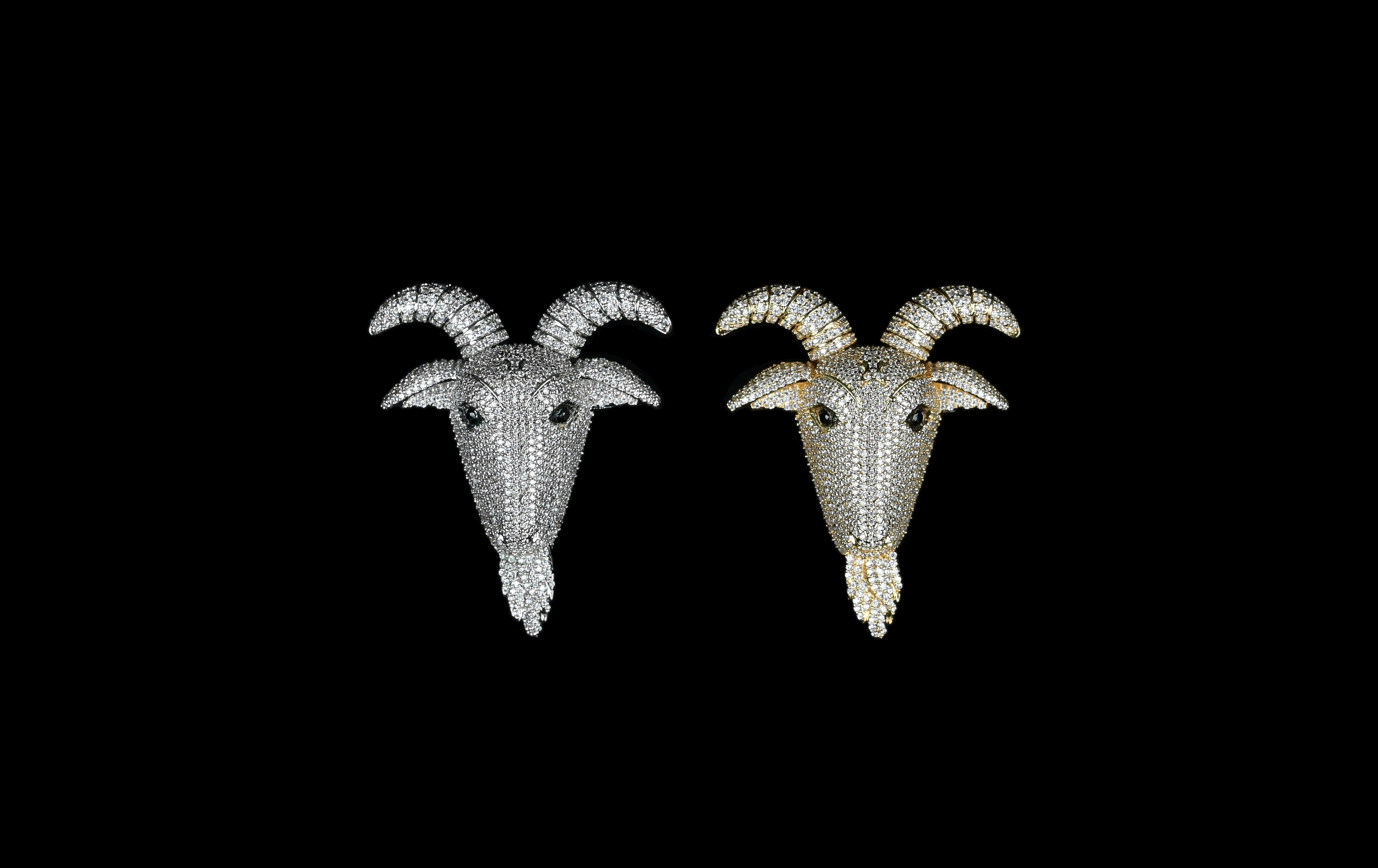 Iced-Out Diamond Ram Head Pendant, ,Two Tone Gold Plated Pendant, No Chain King Eagle Necklace Charm Bling Jewelry