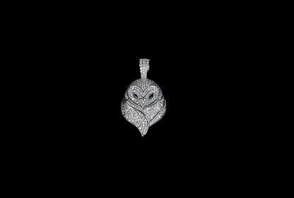 Sterling Silver Owl Pendant: Cubic Zirconia Crystals, Red Eyes