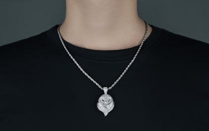 Sterling Silver Owl Pendant: Cubic Zirconia Crystals, Red Eyes