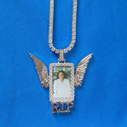 Iced Out Winged Medallion: Custom Photo Pendant Necklace, Cubic Zircon Picture Pendant