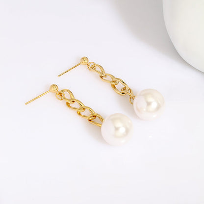 Sterling silver gold plated chain pearl earrings