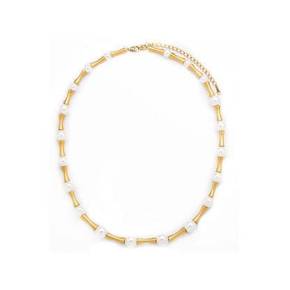 Sterling Silver + Pearl Bamboo Necklace